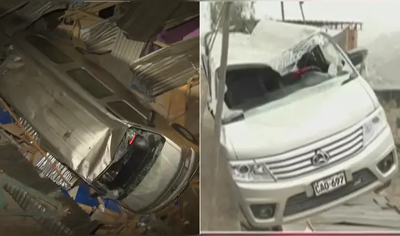 Miniván se despista y cae sobre techo de vivienda en Carabayllo: 3 niños salvaron de morir tras accidente