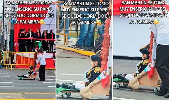 Escolar disfrazado de San Martín participa en desfile por Fiestas Patrias y se queda dormido: “El real sueño”