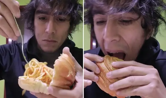 Peruano asombra al desayunar pan con tallarines y usuarios quedan atónitos: “¿Harina más harina?”