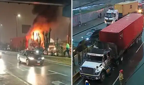 Tráiler se incendia a la altura del puente Santa Rosa y genera tráfico vehicular en Vía de Evitamiento