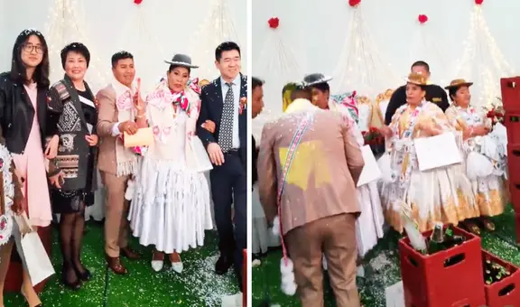 Familia china asiste a boda puneña y tiene inesperada reacción al ofrecerles una caja de cerveza