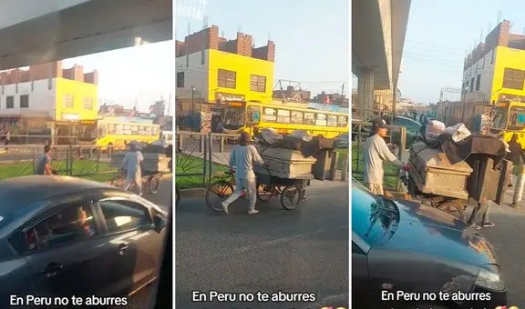 Conductor capta a recicladores llevando un ataúd usado en su triciclo: “En Perú no te aburres”