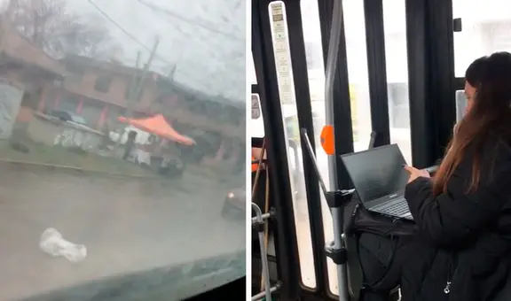 Pasajeros captan a joven con su laptop en el bus y usuarios le dicen: “Eso es tener coraje”