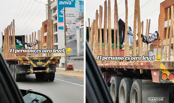 Chofer de camión en Perú usa su remolque como tendedero: “Todo vale para secar la ropa”