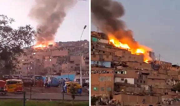 SJL: fuerte incendio en el paradero 9 de Huáscar consume 12 viviendas y deja 2 personas afectadas