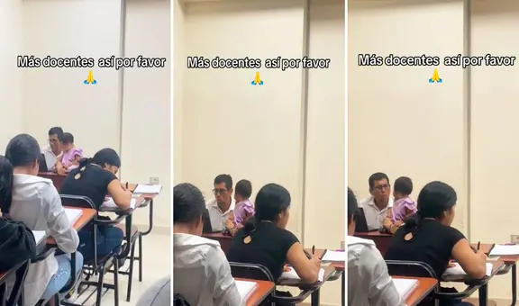 Profesor de universidad en Perú cuida a bebé de alumna en plena clase y en redes lo aplauden