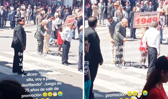 Adulto mayor en Ayacucho protagoniza emotivo momento al pararse de su silla y desfilar con su colegio