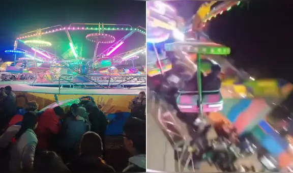 Juego mecánico silla voladora falla y deja a dos jóvenes gravemente heridos en Juliaca