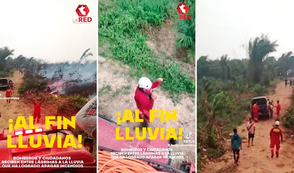 Bomberos lloran de emoción al ver primeras lluvias en la selva peruana