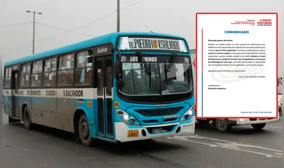 Colegios de Lima Metropolitana suspenden clases presenciales por paro de transportistas este jueves 26 de septiembre