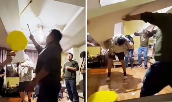 Peruano rompía la piñata en cumpleaños, pero se cayó el techo: “El verdadero tumba la casa”