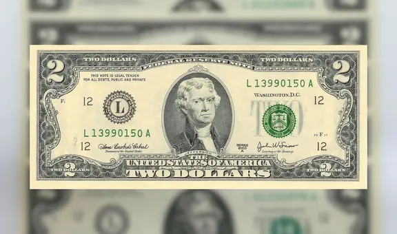 El billete de 2 DÓLARES que puedes vender por US$20.000 por su número de serie "ESCALERA" en EE. UU.
