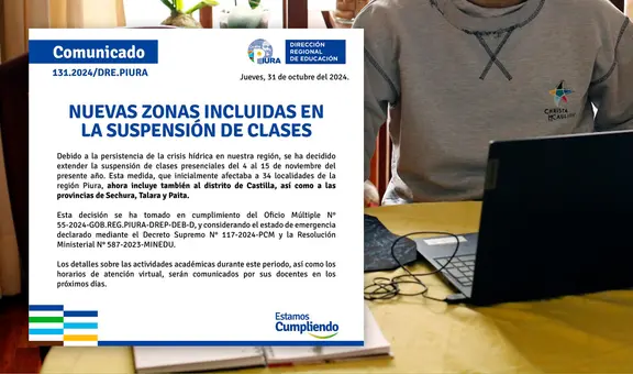 Dirección Regional de Educación de Piura suspende clases presenciales por escasez de agua