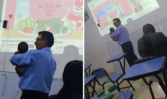 Profesor peruano es viral tras cuidar a bebé de su alumna y ponerle videos infantiles en clase