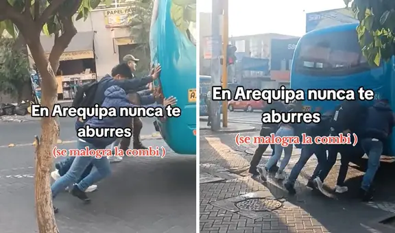 Pasajeros empujan combi averiada para llegar al trabajo: “La unión hace la fuerza”