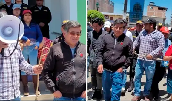 Con chicote en mano, ciudadanos de Chota obligan a congresista a marchar junto a ellos: "Para que conozca la plaza"