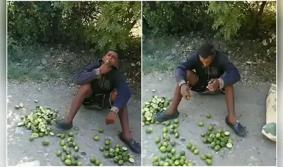 Hombre es sorprendido robando limones de un huerto y lo obligan a comérselos todos