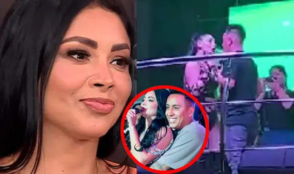 Pamela Franco intenta robarle un beso a Christian Cueva en pleno show mientras cantaba 'Nos queremos y qué'