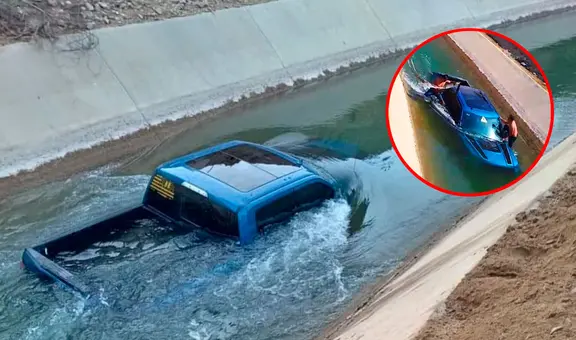Chofer y copiloto sobreviven a caída de camioneta en canal de regadío de obra estatal en La Libertad