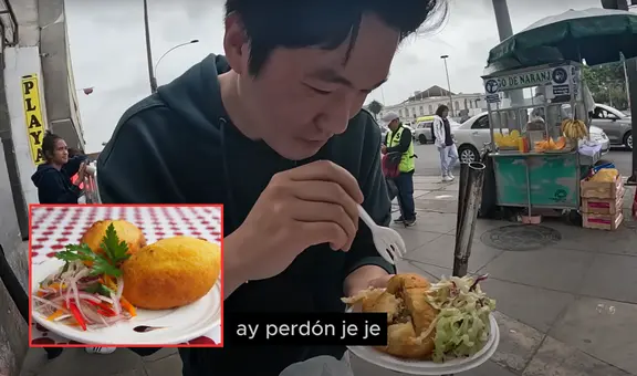 Coreano prueba comida callejera peruana y queda sorprendido con la papa rellena: "Me encantó"