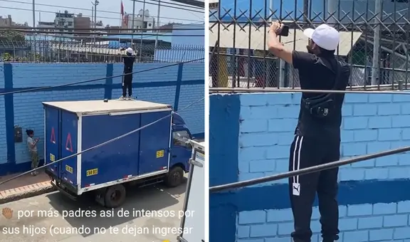 Padre sube a un camión para alentar a su hija porque colegio prohibió el ingreso: "Todo por los hijos"