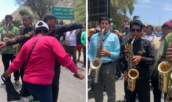 Orquesta musical realizó show en plena carretera para cruzar vía bloqueada: “Todo sea por pasar”