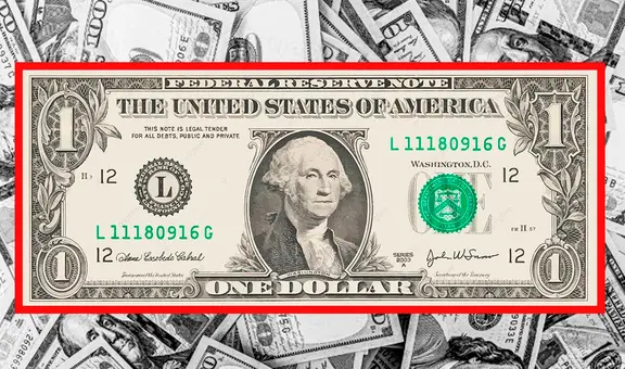 El billete de 1 dólar, con una 'escalera' en su número de serie, valorizado en más de US$15.000