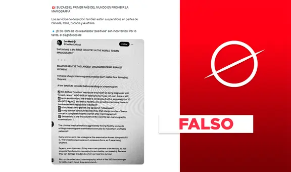 Mamografía no ha sido prohibida ni suspendida en Suiza, Canadá, Italia, Escocia y Australia