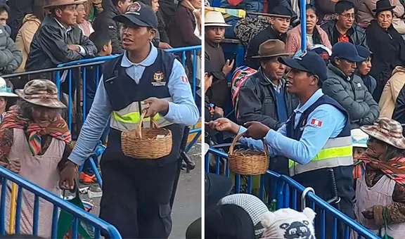 Sereno conmueve al ayudar a vender caramelitos a adulta mayor en Puno: “Digno de admirar”