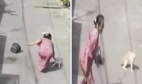 Mujer lanza agua a un gato, pero el felino tiene épica reacción y logra que caiga al suelo