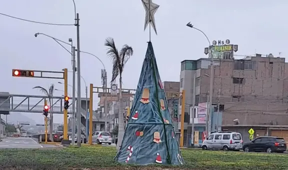 Árbol navideño en Comas se viraliza en TikTok y usuarios bromean: "Es ecológico"