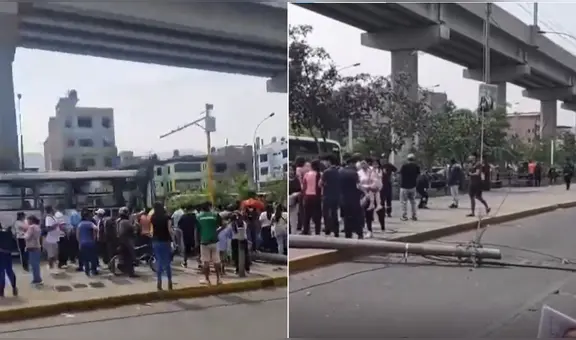 Reportan choque del Corredor Morado y caída de poste en av. Próceres, en San Juan de Lurigancho