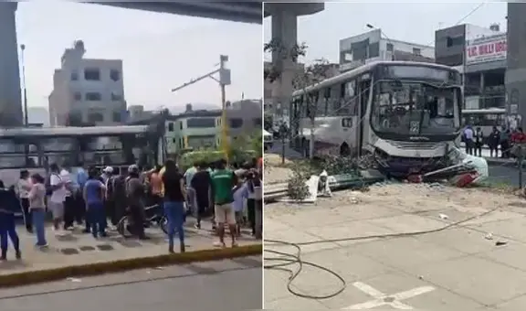 Bus del Corredor Morado choca contra poste en av. Próceres de SJL y deja 8 pasajeros heridos