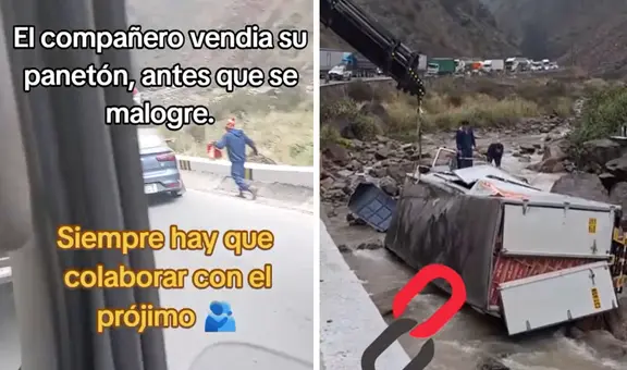 Comerciante conmueve al rematar sus panetones en plena carretera tras accidente en Lima
