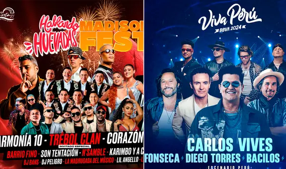 Conciertos en Lima del 13 al 15 de diciembre con Carlos Vives, Trébol Clan, Fonseca, Cuarteto de Nos y Marco Antonio Guerrero