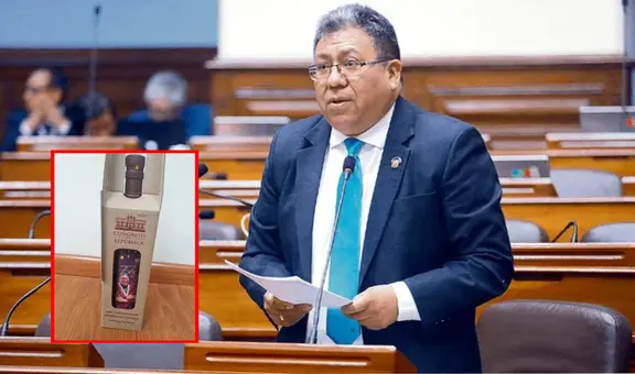 Congresista Jorge Flores sorprende al regalar botellas de vino con su rostro por Navidad