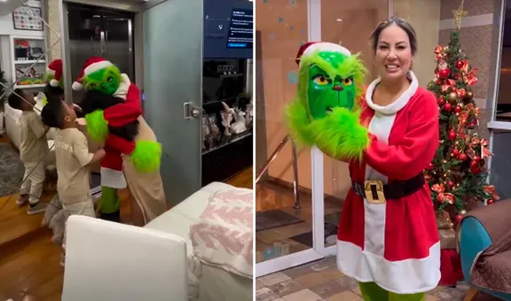 Pamela López sorprende a sus hijos por Navidad vistiéndose de Grinch: así fue el divertido momento que protagonizó