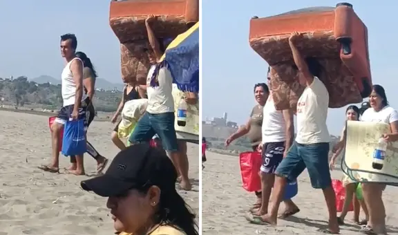 Familia peruana llevó su sofá a playa en Lima y usuarios bromean: “Los Gonzales”