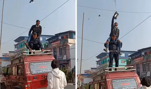 Hombres realizan peligrosa maniobra para rescatar a una paloma atrapada en cables eléctricos: "Generoso gesto”