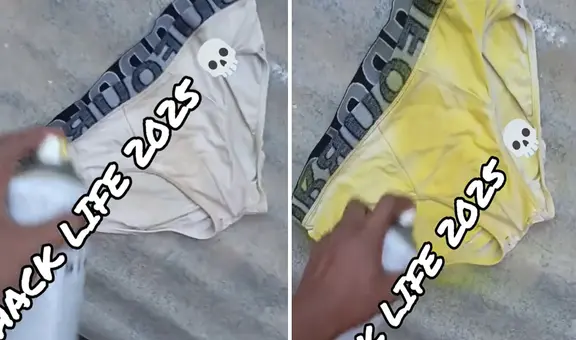 Joven sorprende al pintar su calzoncillo con aerosol amarillo por Año Nuevo: “2025, sorpréndeme”