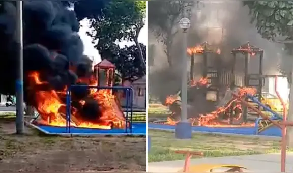 Prenden fuego a juegos infantiles en parque del Callao: vecinos denuncian atentado a plena luz del día