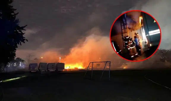 Feroz incendio en fábrica de gaseosas Casinelli en Trujillo deja dos camiones de reparto incinerados