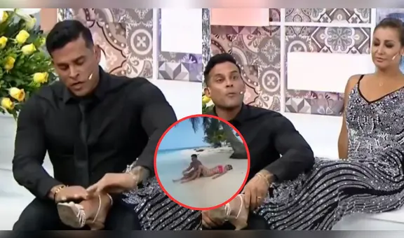 Christian Domínguez sorprende al 'lavarle los pies' en vivo a Karla Tarazona: "Relájate, mami"