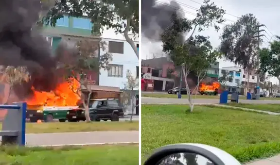 Combi se prende en llamas en plena av. Dominicos en Callao y bloquea la vía: bomberos atienden la emergencia