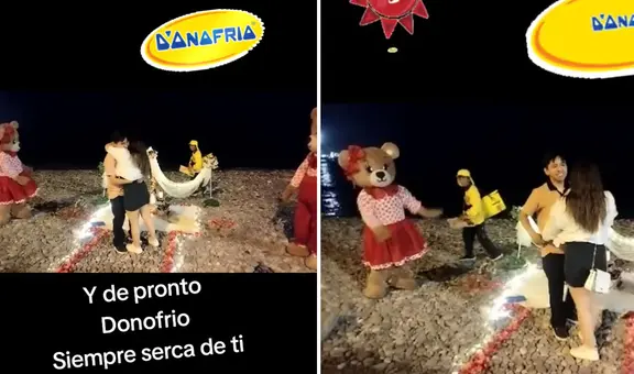 Heladero aparece en plena pedido de mano en la playa y usuarios bromean: "Siempre cerca de ti"