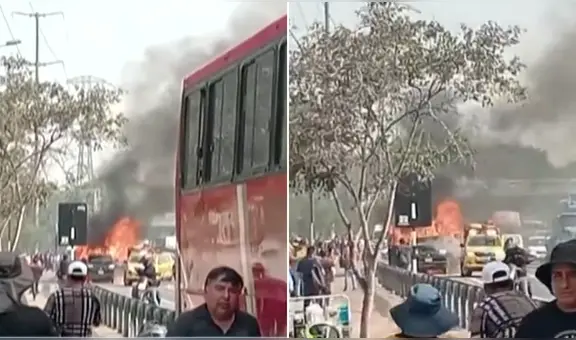 Vehículo se incendia en plena Panamericana Sur a la altura del puente Atocongo en Surco