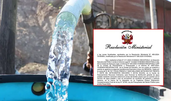 Sedapal: Ministerio de Vivienda autorizó transferencia por más de US$ 36 millones para distribución gratuita de agua