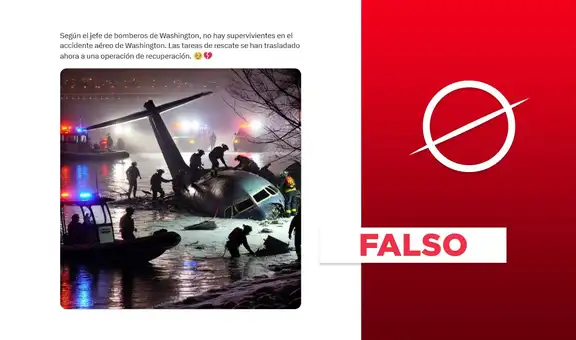 Es falsa esta imagen que muestra el rescate del avión accidentado en Washington