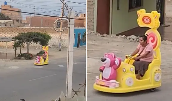 Peruana pasea en carrito infantil en las calles de Lima y usuarios bromean: “El que puede, puede”