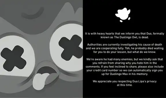 Duolingo: la inesperada partida de su mascota 'Duo'